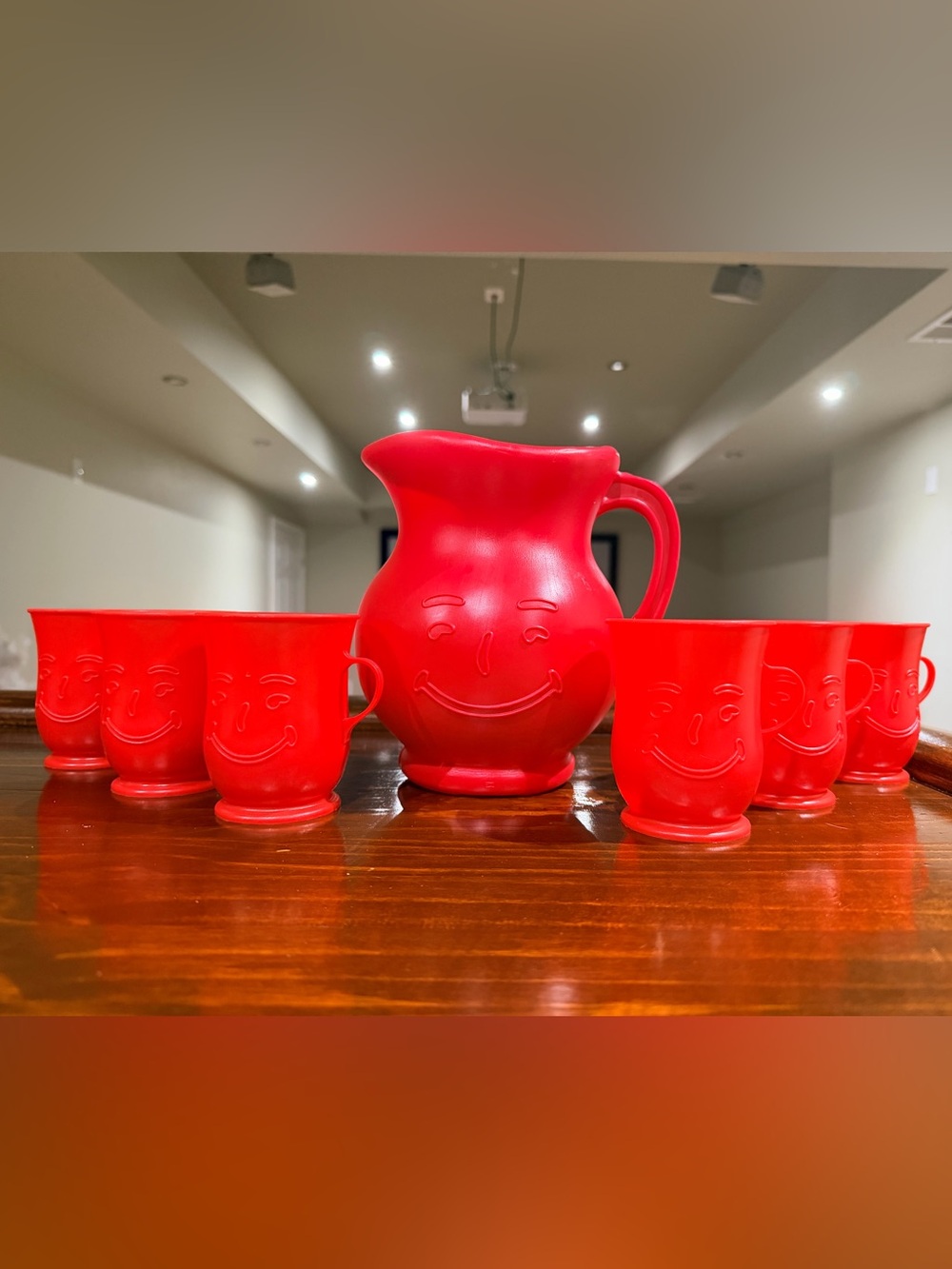 Retro Kool-Aid Man Red Plastic 2-Quart Pitcher & Matching Cup Set Vintage 1980s